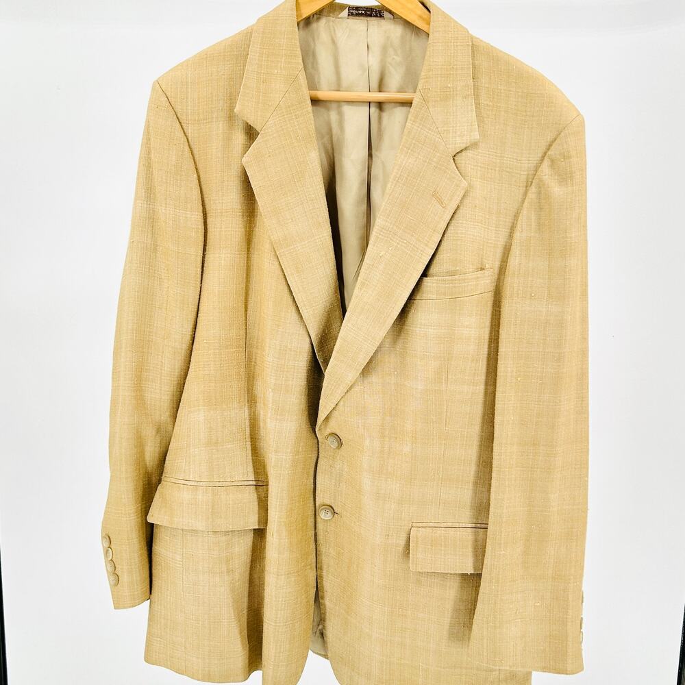 Vintage 90s Arnie 100% Woven Silk Tan Textured Minimalist Casual Menswear Blazer